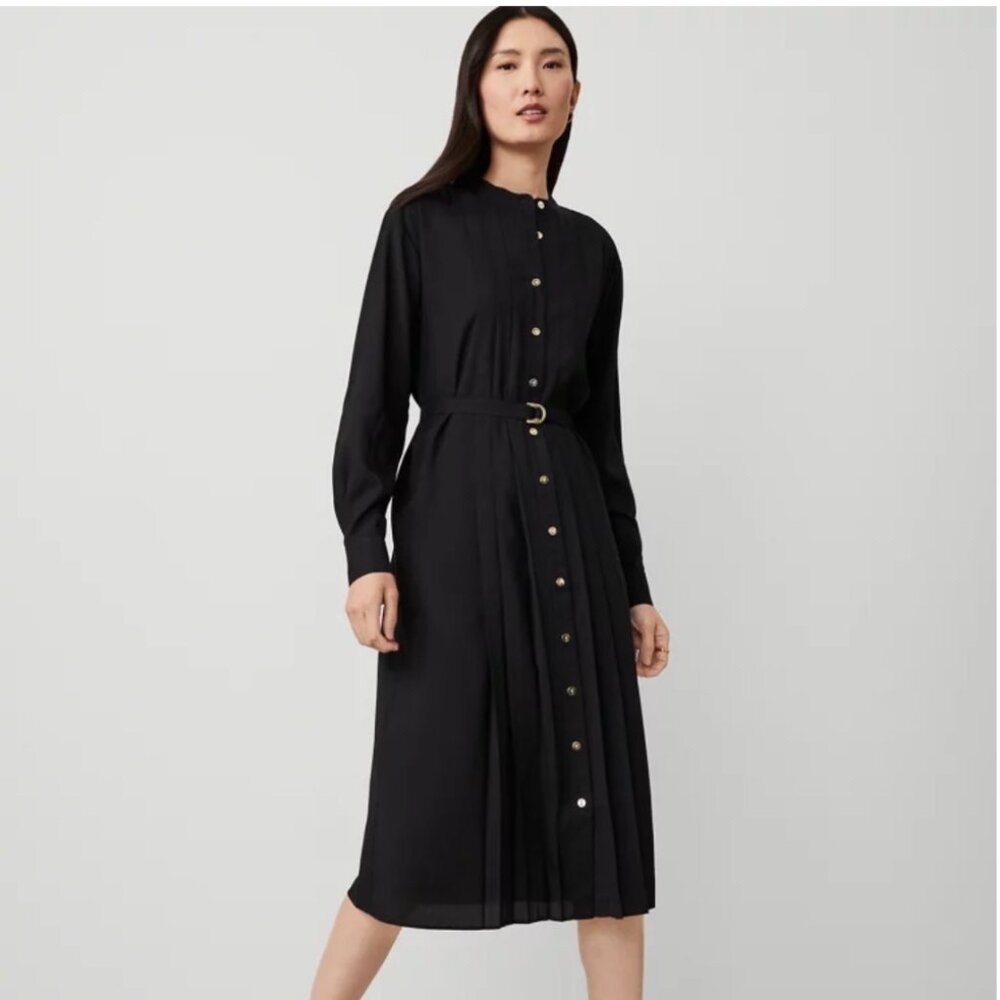 Ann Taylor Pleated Belted Midi Shirtdress